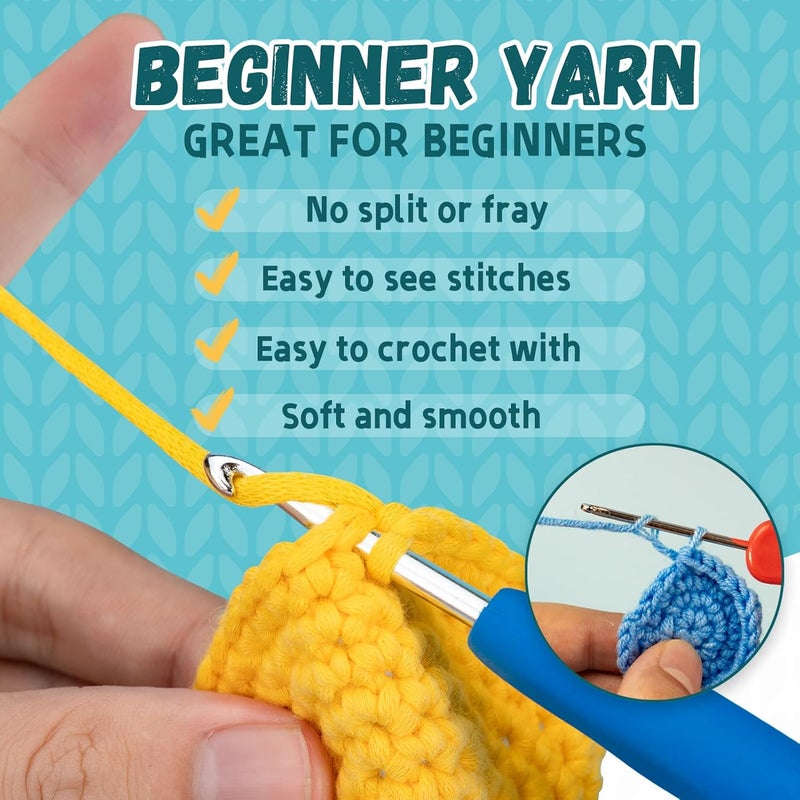 HEJIN 5x50g Glow in The Dark Yarn Set for Crocheting and Knitting; 5x51m (60yds) Yarn for Beginners with Easy-to-See Stitches; Worsted-Weight Medium #4; Beginners Crochet Kit - Image 5